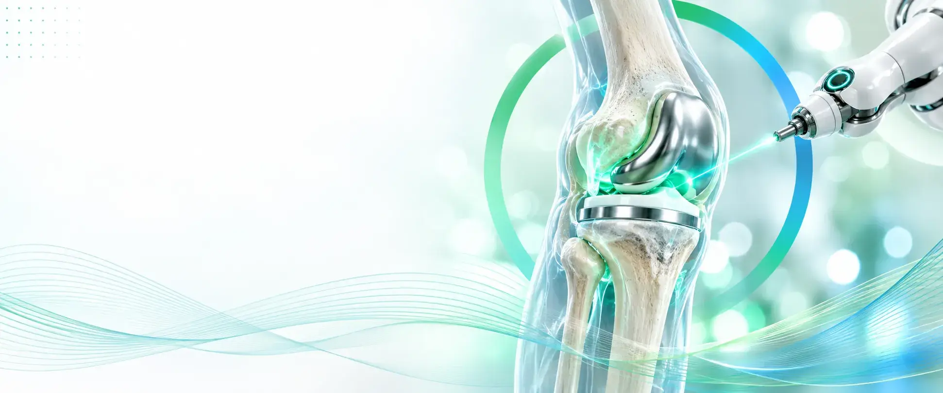 3D knee joint with implant and robotic surgical arm