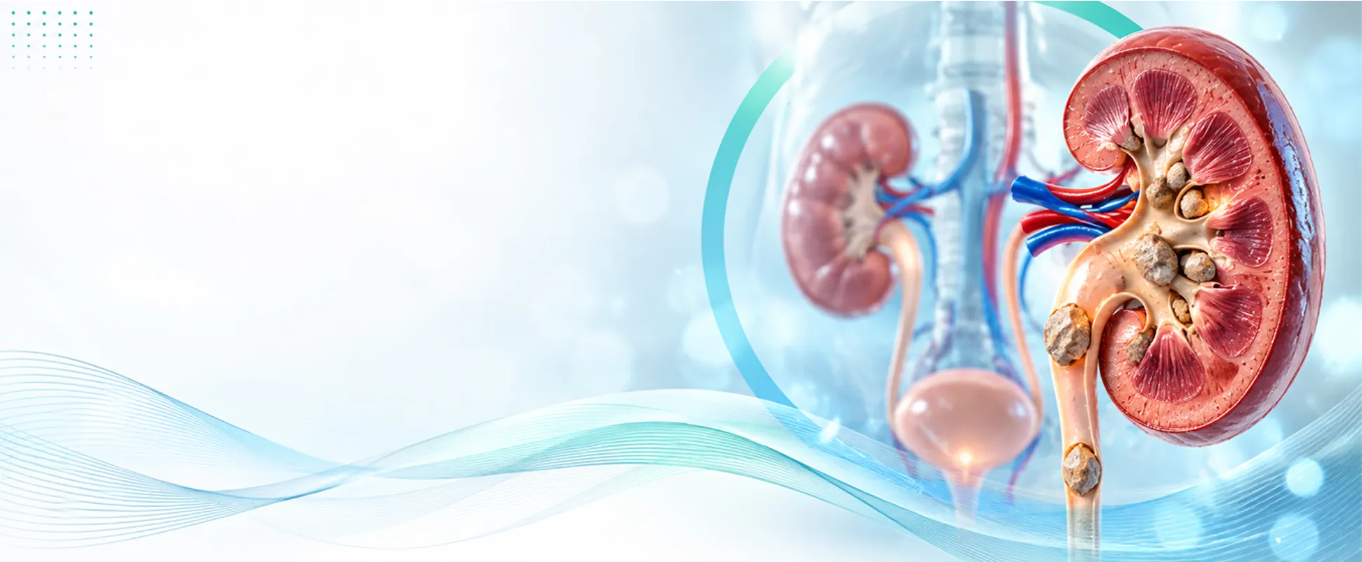 3D kidneys and urinary tract showing kidney stones