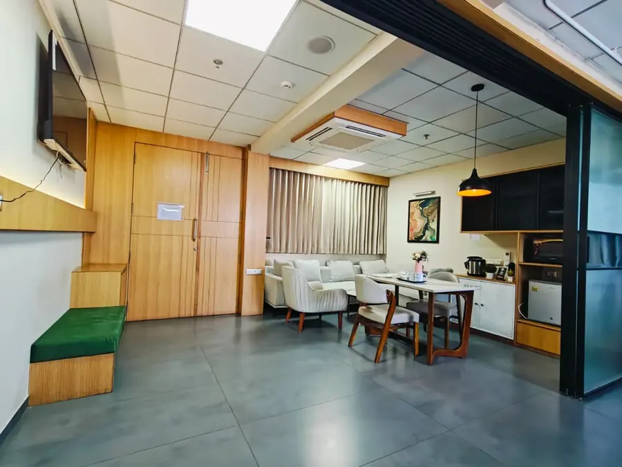 Private entrance and lounge of the VIP suite at Pluto Hospital, Himatnagar