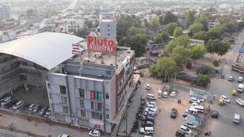 Aerial view of Pluto Super Speciality Hospital and Trauma Centre, Himatnagar